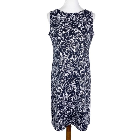 Talbots Dress Scalloped Neckline Blue White Floral Sz. SP - Picture 1 of 10